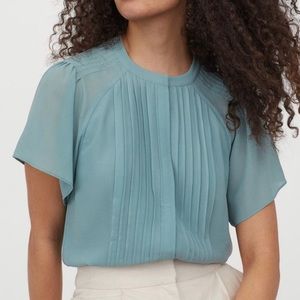 H&M Blue Pin-tuck Neck Blouse
